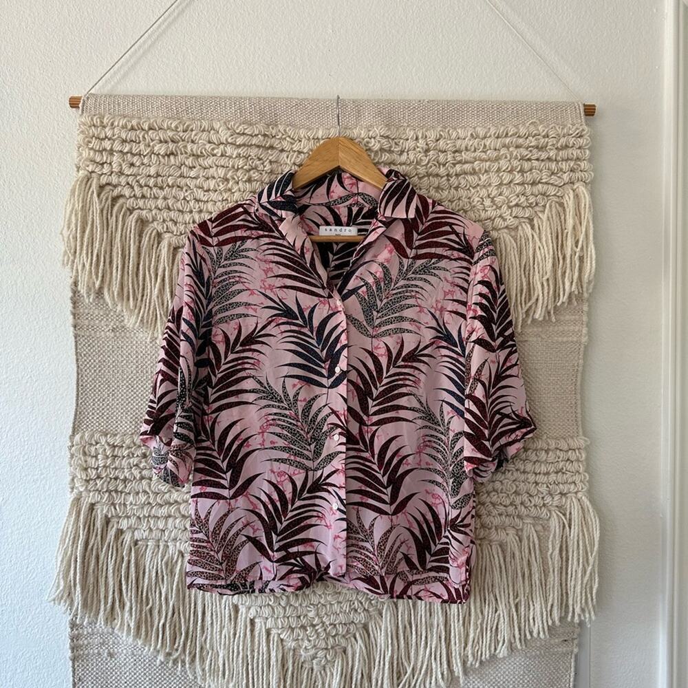 Sandro Silk Leaf Print Blouse